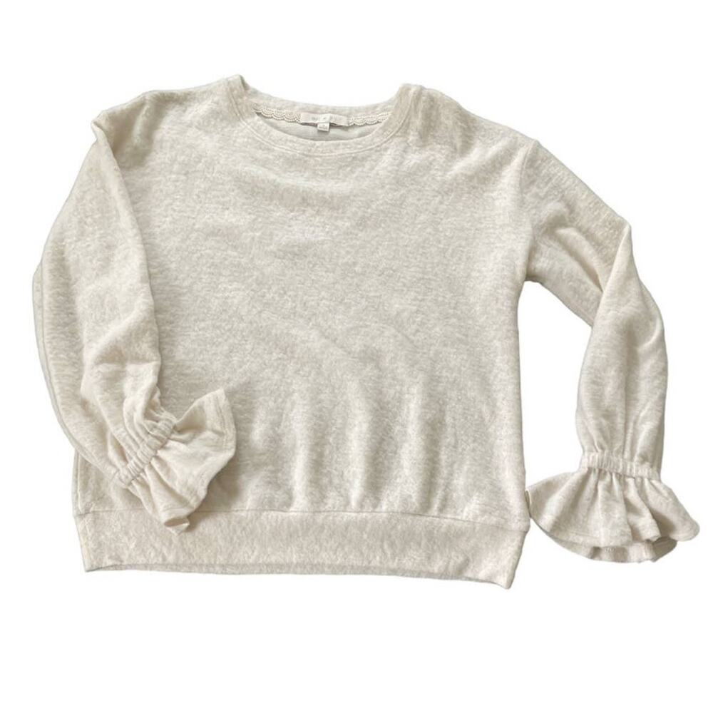 Eri + Ali Ivory Sasha Hacci Ruffle Cuff Sleeve Top size Small